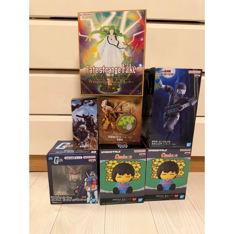 Mostly game-related prizes and figures, including Monster Hunter, Gundam, and FGO...