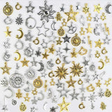 110 Pieces Sun and Moon Charms for Jewelry Making - Various, Gold + Silver Charms