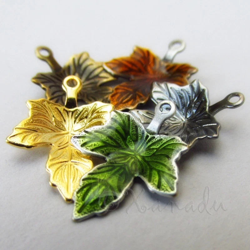 Autumn Maple Leaves Gold Bronze And Enamel Charms Mix CM6374 - 5, 10 Or 20PCs Charms