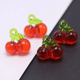 25pcs Red Acrylic Cherry with Green Leaf -Cherry Charm Pendants for Jewelry Make Charms