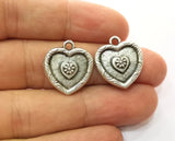 5 Heart Silver Charms Antique Silver Plated Pendant Earring 20x18mm G18653 Charms