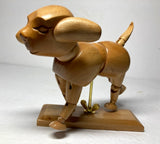 Wood Articulated Jointed Dog Figurine Model on Wooden Display Base Model
