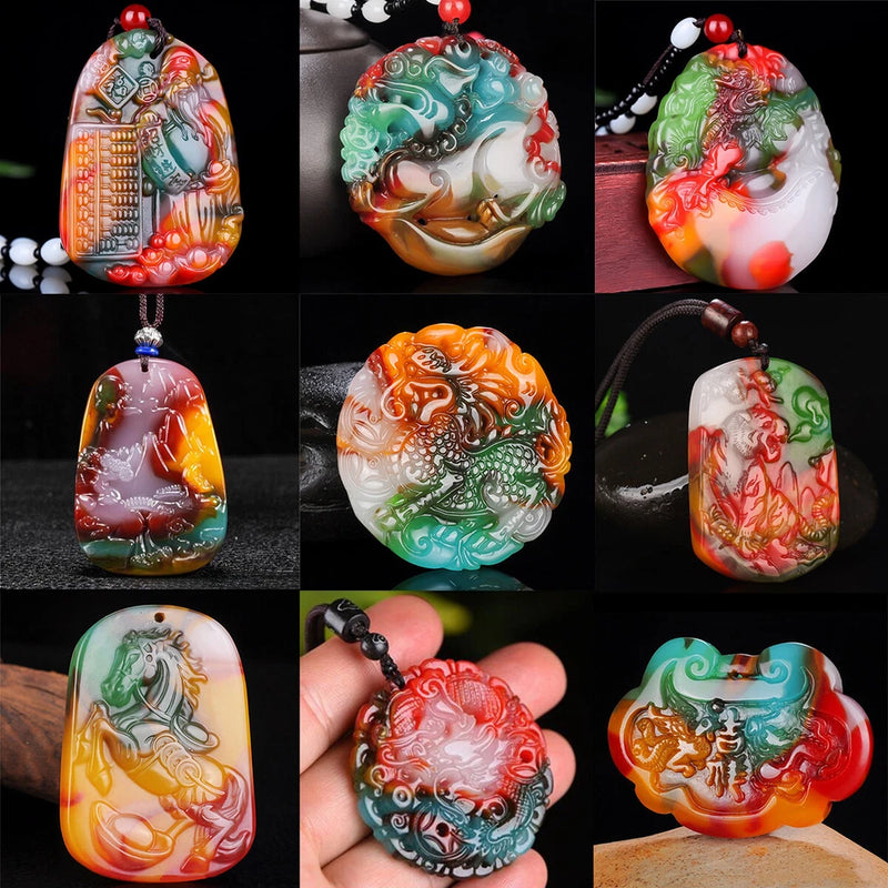 Jade Dragon Pendant Necklace Men Charms Natural Necklace Colorful Jewelry Gift Charms