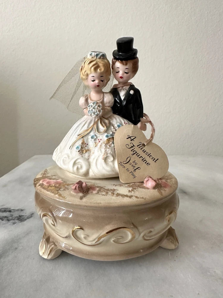 Vintage Josef Originals Bridal March Bride Groom Wedding Music Box Japan Tag Model
