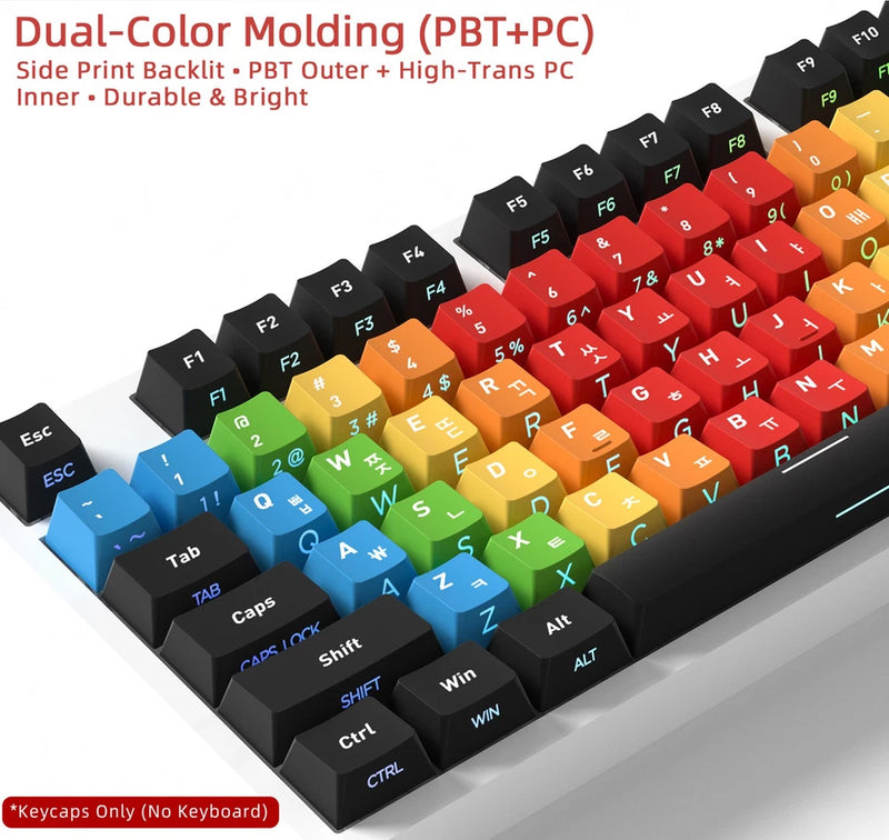 128 Keys Korean Rainbow Backlit Keycaps OEM Profile for MX Mechanical Keyboard Model