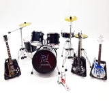 Miniature Drum Set Rock Band Black 3 Guitars Musical Scale 1/12 Display and Gift Model