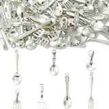 70Pcs Spoon Fork Tableware Tibetan Charms Silver for Jewelry Making DIY Crafting Charms