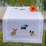 Vervaco stamped satin stitch kit tablechloth "pooch", 40x100cm, DIY Model
