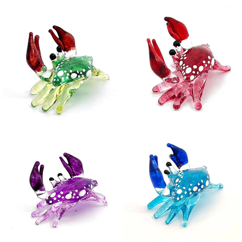 Colorful Blown Glass Crab Figurine Ocean Inspired Miniature Coastal Decor Model