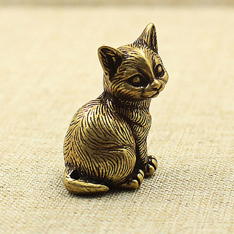 Small Brass Cat Figurine Statue Animal Figurines Toys Home Desktop Decoration US Model
