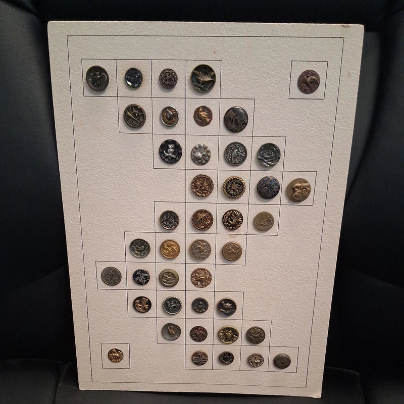 Antique Victorian Picture Button Board, 42 Buttons,  Edith A. Rodway Pattern #10 Model