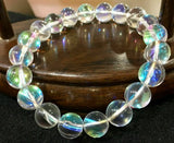 6/8/10/12mm White Gleamy Rainbow Moonstone Round Gems Beads Bracelet 7.5'' Charms