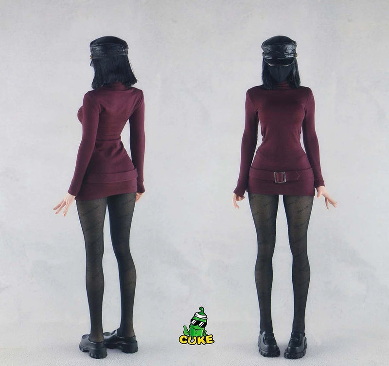 1:6 Red Elastic Tight Base Shirt Dress with Belt Clothes Model Fit 12'' Figures Model