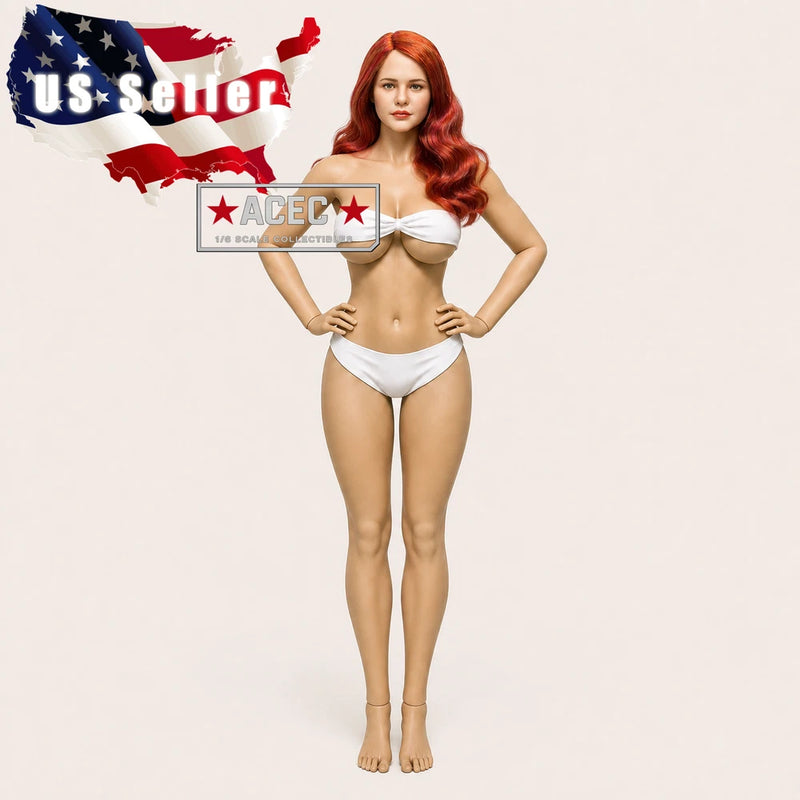 Custom PHICEN 1/6 Red Hair Curvy Female L Bust Seamless Figure TBLeague Suntan Model