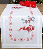 DIY Vervaco Christmas Elves Santa Gnome Stamped Cross Stitch Table Runner Kit Model