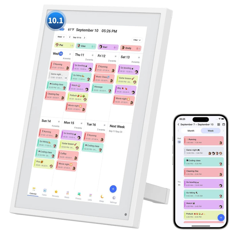 Calendar Digital 10.1 Inch, Frame Combined 10.1in-White, White-10.1in Model
