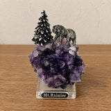 Mt Rainier Amethyst Crystal Cluster Pewter Bear Tree Souvenir Figurine 3" Model