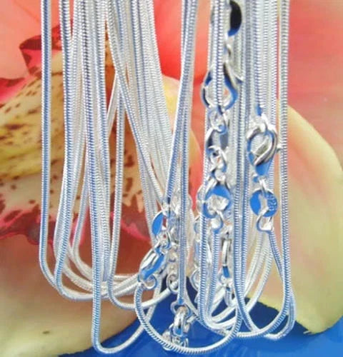 925 sterling solid Silver lots 10PCS 1mm snake chain Necklace 16-30inch Charms