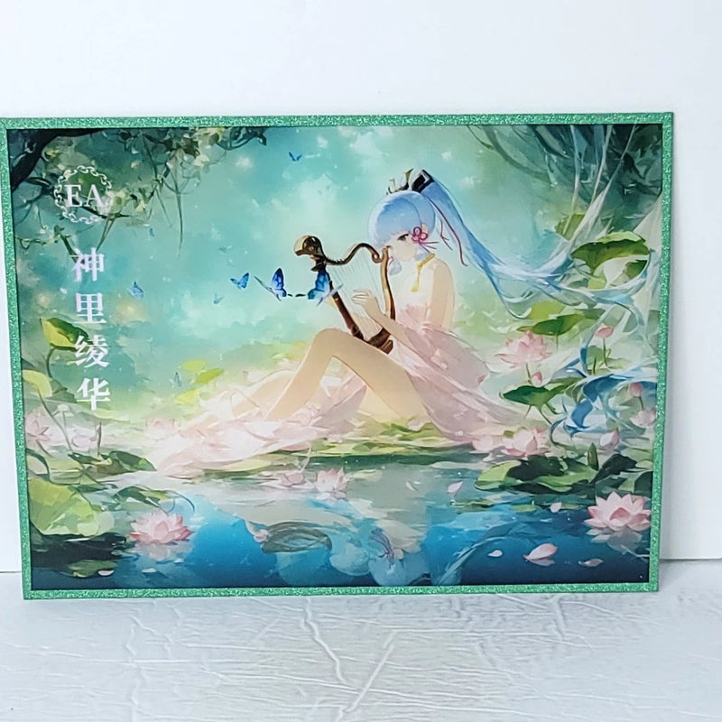 Ayaka Harp Green Glitter Waifu Card Anime Girl Wall Art Oversized Board A4 Model