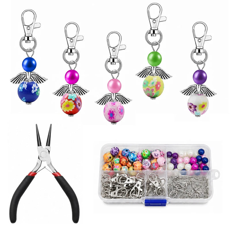 180Pcs Keychain Making Kit Angel Pendant DIY Bag Charm Keychain Handmade Gifts Model