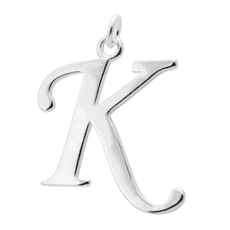 Sterling Silver Script Initial Pendant or Large Charm - K Letter Charms