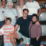 c1990s Family Group Living Room Snapshot Photo Brick Fireplace CRT Television 5