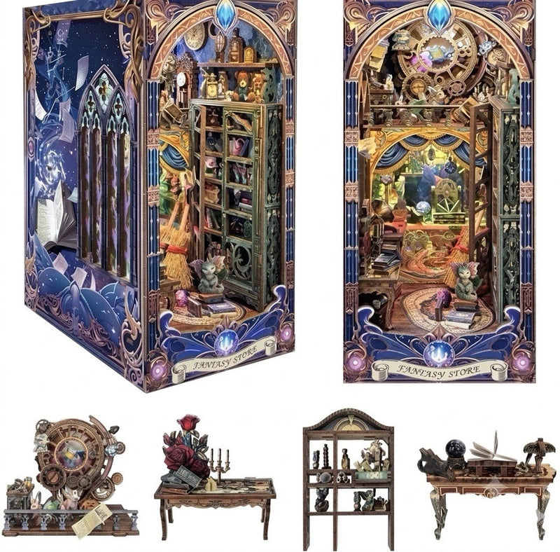 Fantasy Store DIY Book Nook Kit Touch Light Handmade Miniature Bookshelf Insert Model