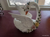 Vintage Large Capodimonte  White Swan flowers Centerpiece Figurine Model