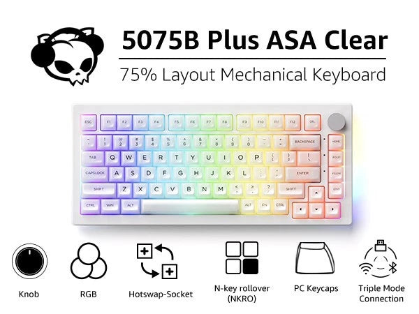 Akko 5075B Plus ASA Clear White 75% Wireless RGB Hot-Swappable Keyboard Model