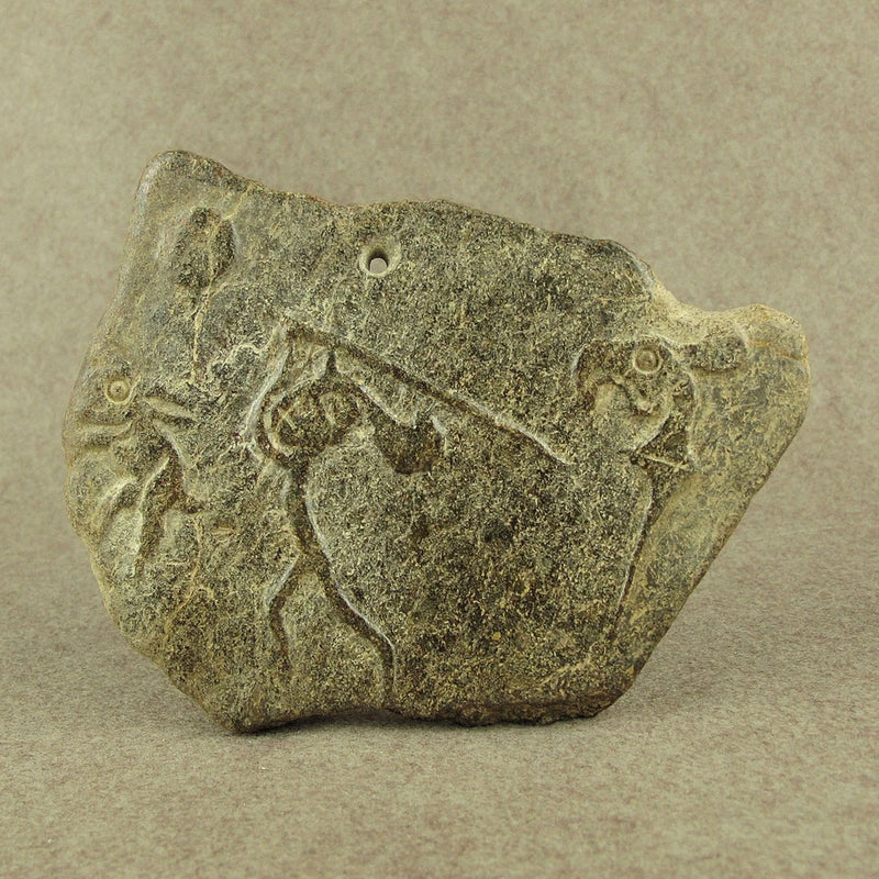 Antique Neolithic HongShan Culture Jade Carved Hunting Picture Board With Hole Model