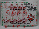 Set of 7 Vintage Christmas Santa Action Pin-ons  with Display Board Model