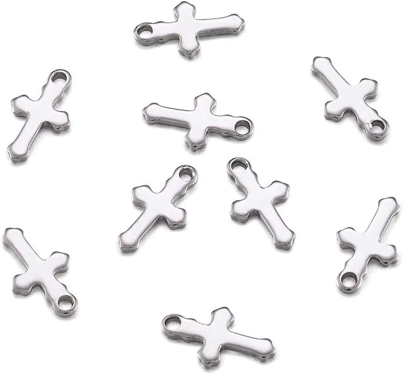 KISSITTY 100Pcs 304 Stainless Steel TINY Size Solid Polished Cross Pendant Cross Charms