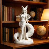 Fox Spirit Kitsune Figurine Large Fluffy Tail Anime Statue Gaming Desk Decor Toy Model
