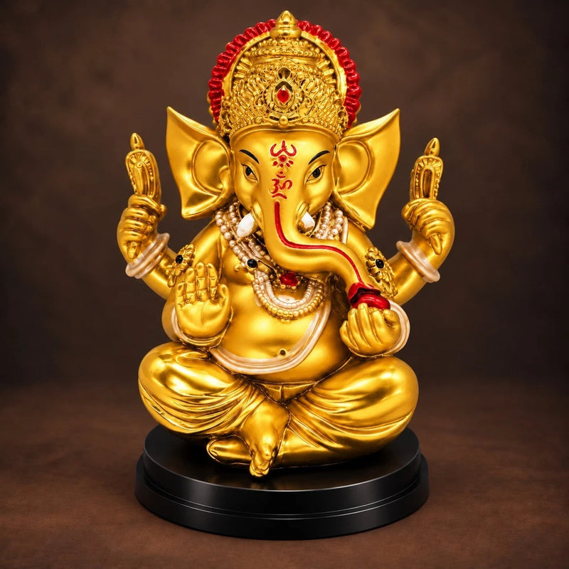 Ganesha Statue, Gold Hindu Elephant God Figurine, Diwali Gift & Home Decor Model