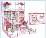 DIY Villa Castle Princess Doll House Set , With 4 Pink Floor Model