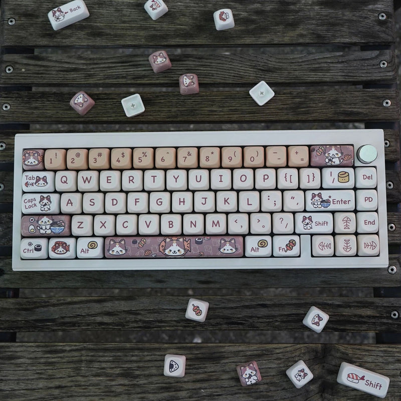 MOA Cat Meow Japanese cuisine Theme Keycaps140Pcs/set PBT MOA Profile Model