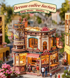 ROKR Dream Coffee Factory Music Box Wooden 3D Puzzle Building Model Kit Toy Gift Model