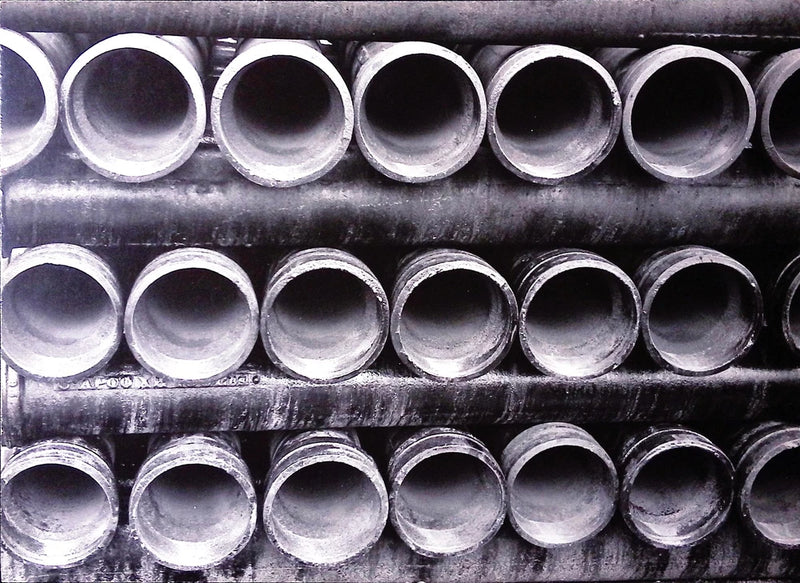 Vintage Art Board Photograph Industrial Pipes Stacked in Symmetrical Rows Model