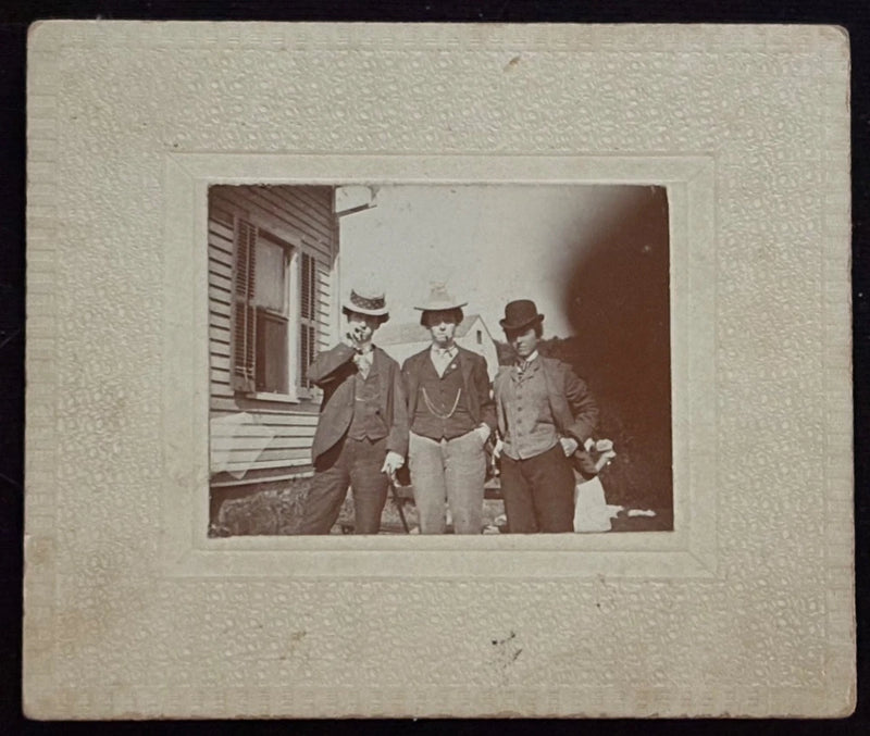 Tiny 1890 Photo on Board~3 Women Wearing Men¡¯s Clothes & Smoking~Crossdressed Model