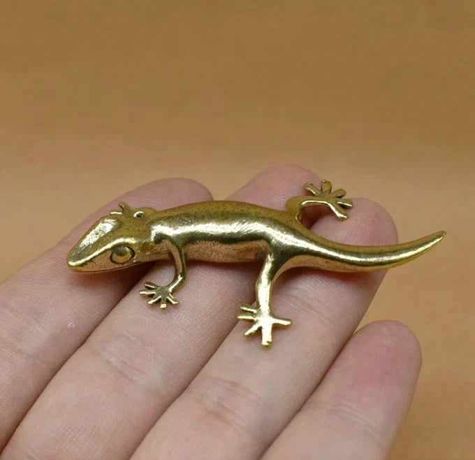 Brass Gecko Animal Statue Small Sculpture Tabletop Figurine Home Decor Gifts Model