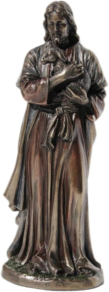 Jesus Holding a Lamb Cold Cast Bronze Statue Religious Figurine Collectible Model