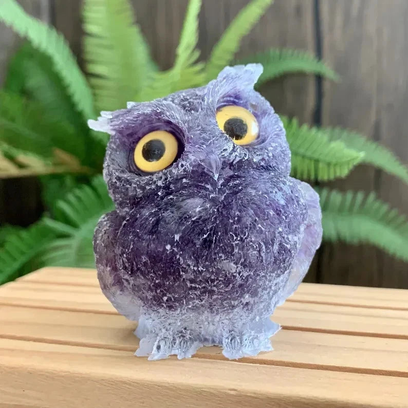 Natural Amethyst Crystal Orgone Owl Figurine Statue Carving Home Decor 2.5" Model
