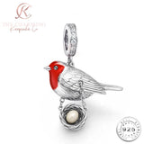 Silver Red Robin Bird Charm Genuine 925 Sterling Silver - Memorial Charms