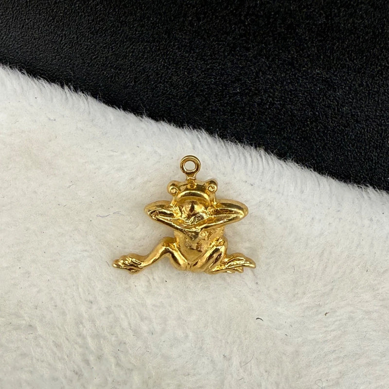 Vintage Estate Frog Charm Gold Tone Star Back Animal Dangle READ Charms