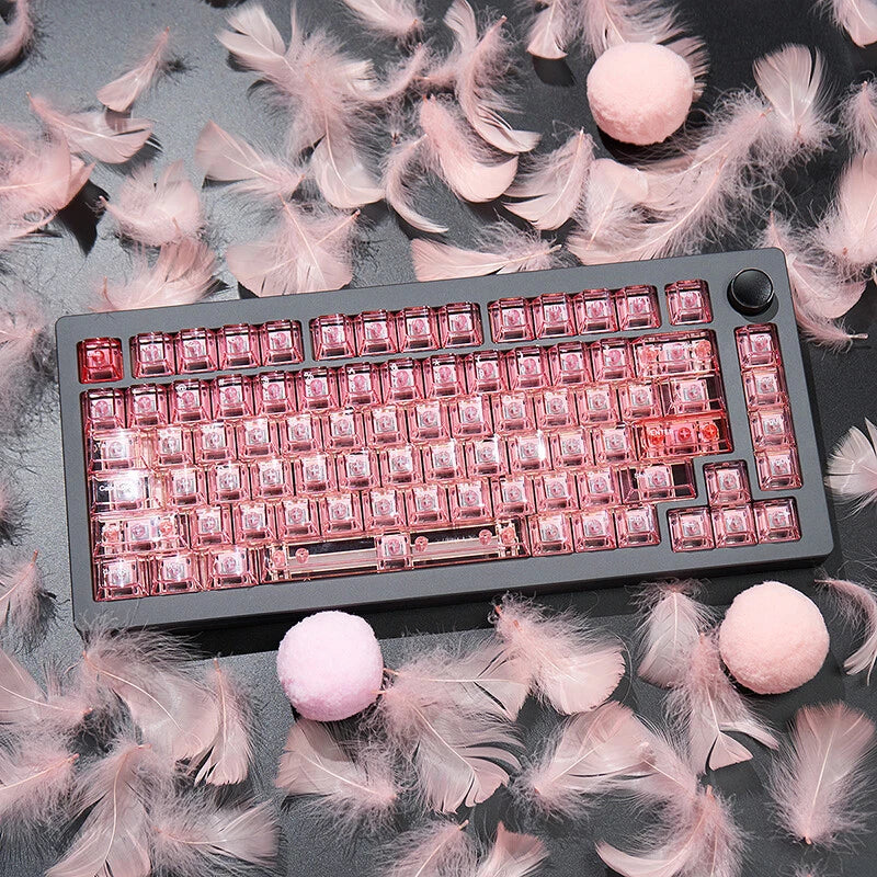 PC UV-print Jade Green/Agate Pink Transparent Keycaps Cherry Profile for MX Model