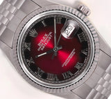 Rolex Datejust 36mm Stainless Steel Jubilee Fluted Bezel Red Vignette Roman Dial Model