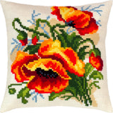 DIY Printed Cross-Stitch Cushion Kit "Poppies, C. Klein", 16x16" / 40x40 cm Model