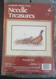 1982 Needle Treasures PHEASANT PAIR birds vtg Colorart Cross Stitch Kit NOS Model