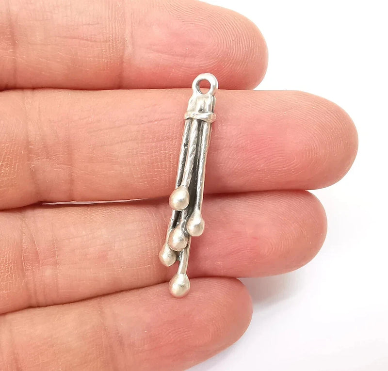 2 Pcs Silver Stalactite Charms, Boho Charm, Rustic Charm, Earring Charm, Silver Charms