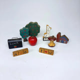 Vintage 90s Hand Painted Wooden Miniatures Back to School Fall Apples 9pc Lot Model